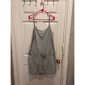 VTG The Gap Womens XL Heather Gray Cotton Jersey Mini Dress Drawstring‎ Pocket